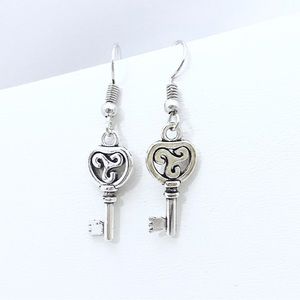 Earrings Old Vintage Antique Keys Celtic Swirls Boho Victorian Silver Tone Goth